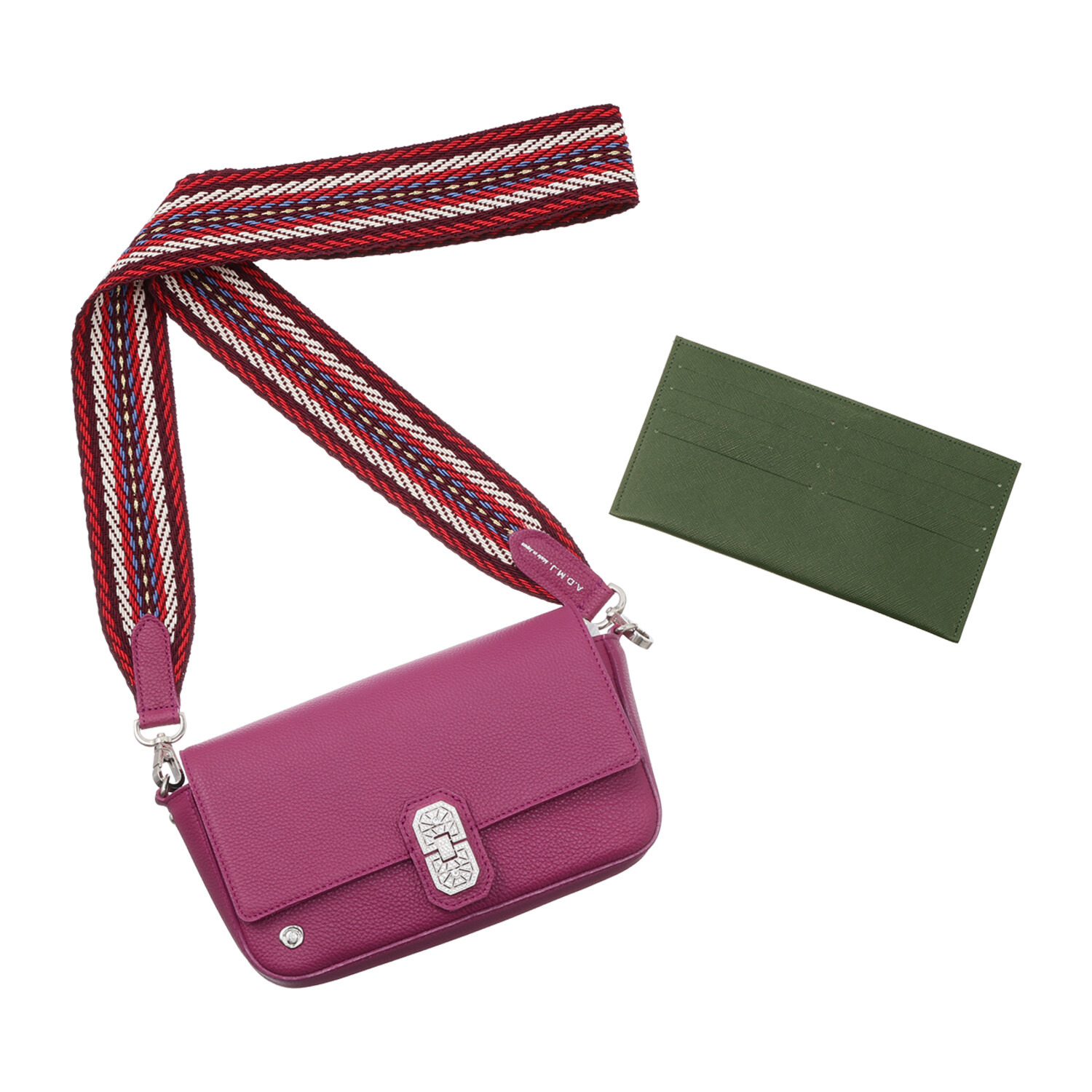 エーディーエムジェイ スリムウォレット付 スパニッシュレザー アールデコモティーフ ２ウェイミニバッグ