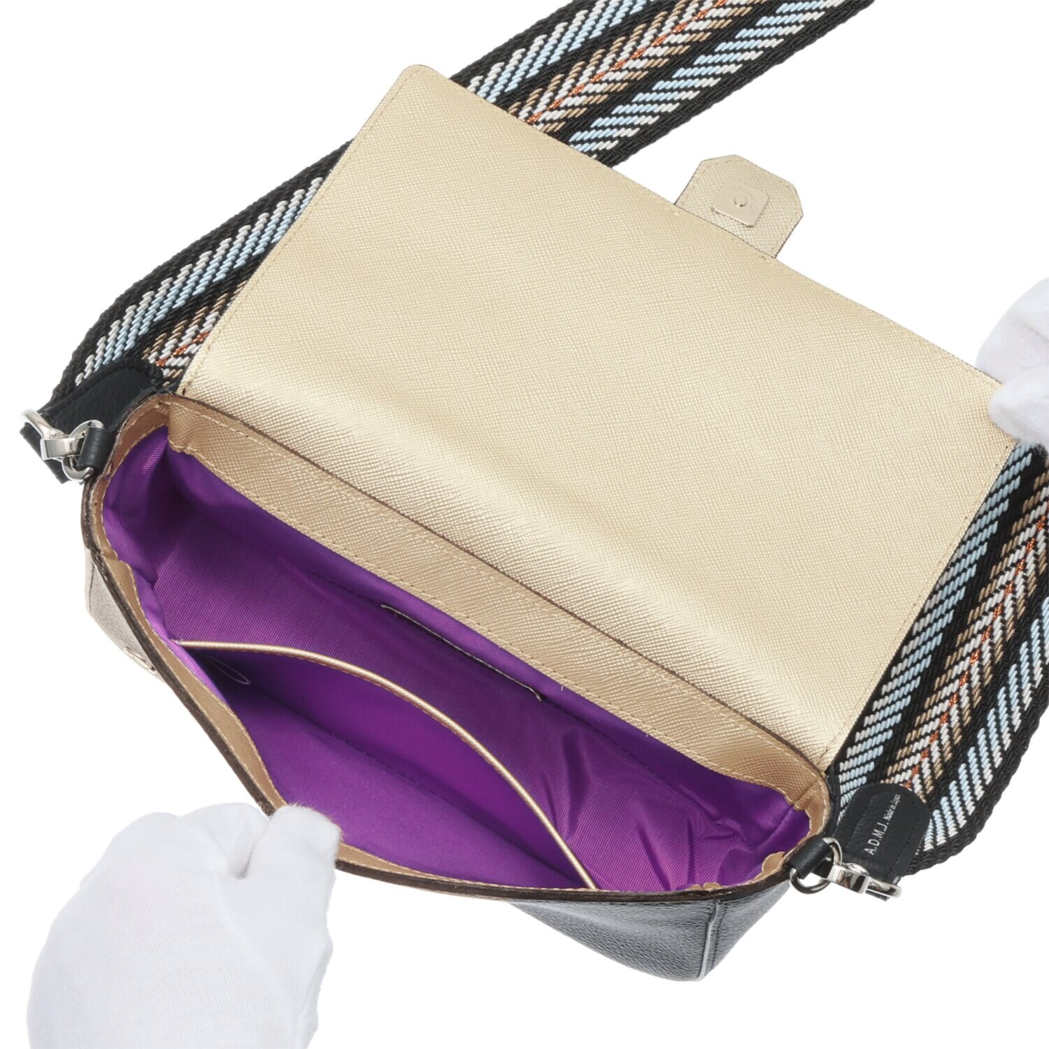 エーディーエムジェイ スリムウォレット付 スパニッシュレザー アールデコモティーフ ２ウェイミニバッグ