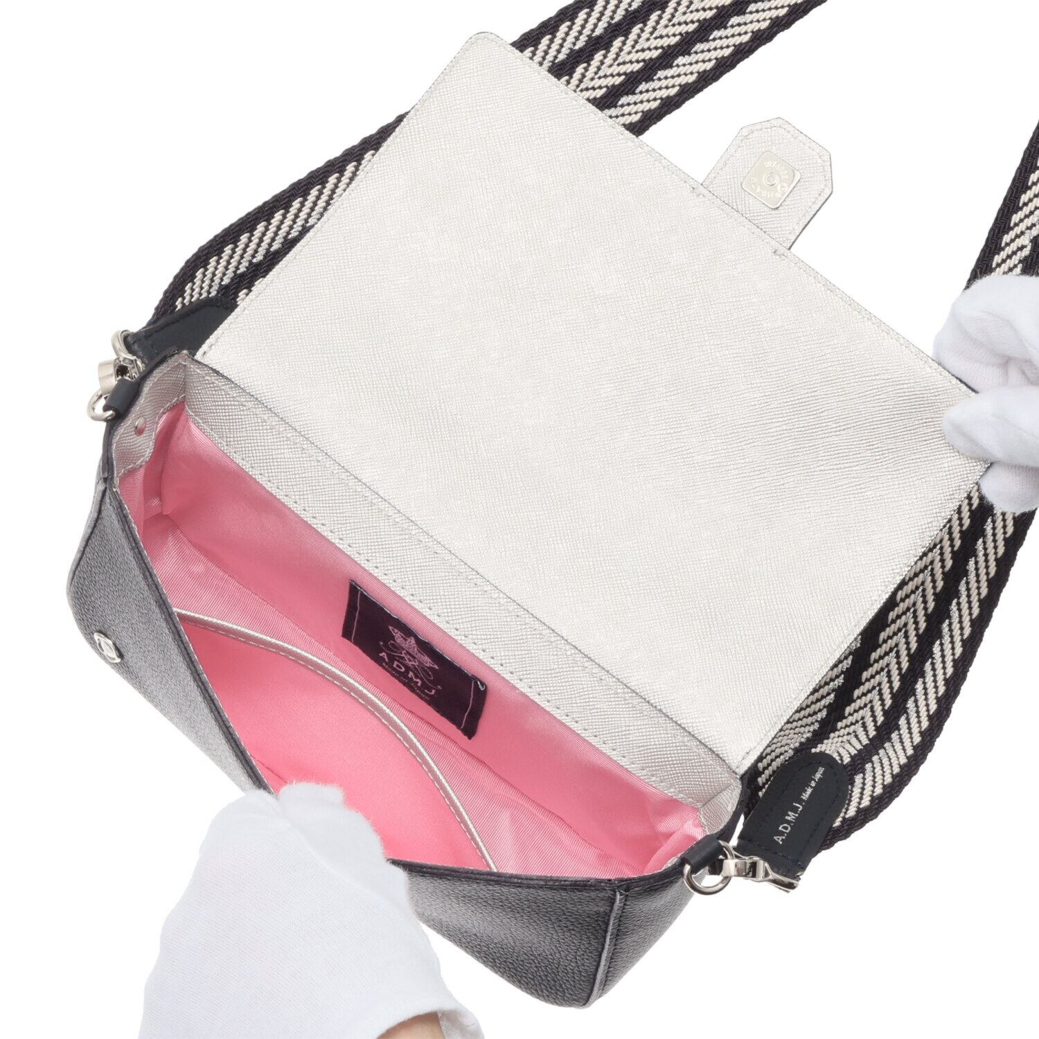 エーディーエムジェイ スリムウォレット付 スパニッシュレザー アールデコモティーフ ２ウェイミニバッグ