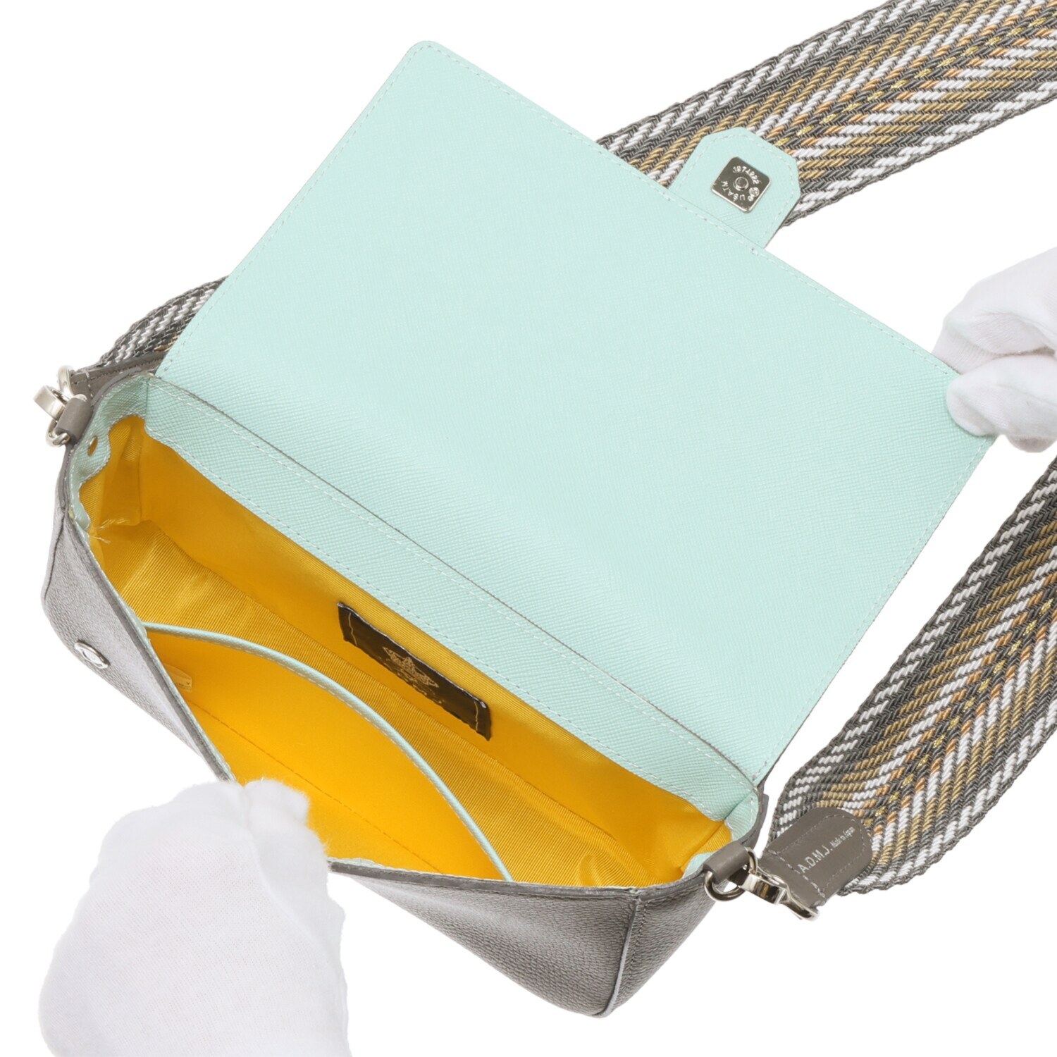 エーディーエムジェイ スリムウォレット付 スパニッシュレザー アールデコモティーフ ２ウェイミニバッグ