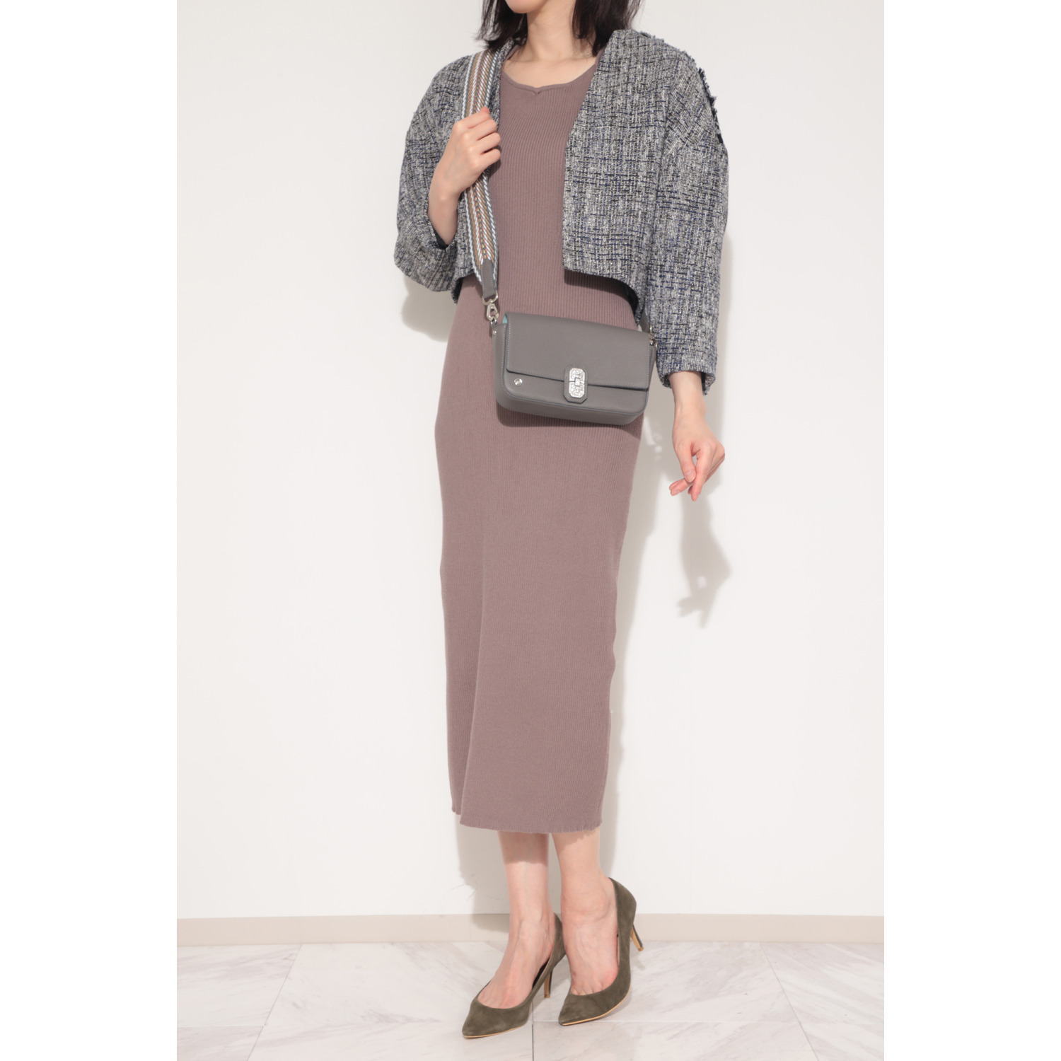 エーディーエムジェイ スリムウォレット付 スパニッシュレザー アールデコモティーフ ２ウェイミニバッグ