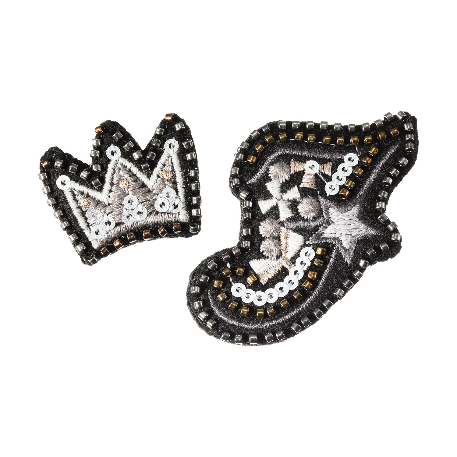 フィル・クロレ 日本製 ガラスビーズ刺しゅう ブローチ ２個セット