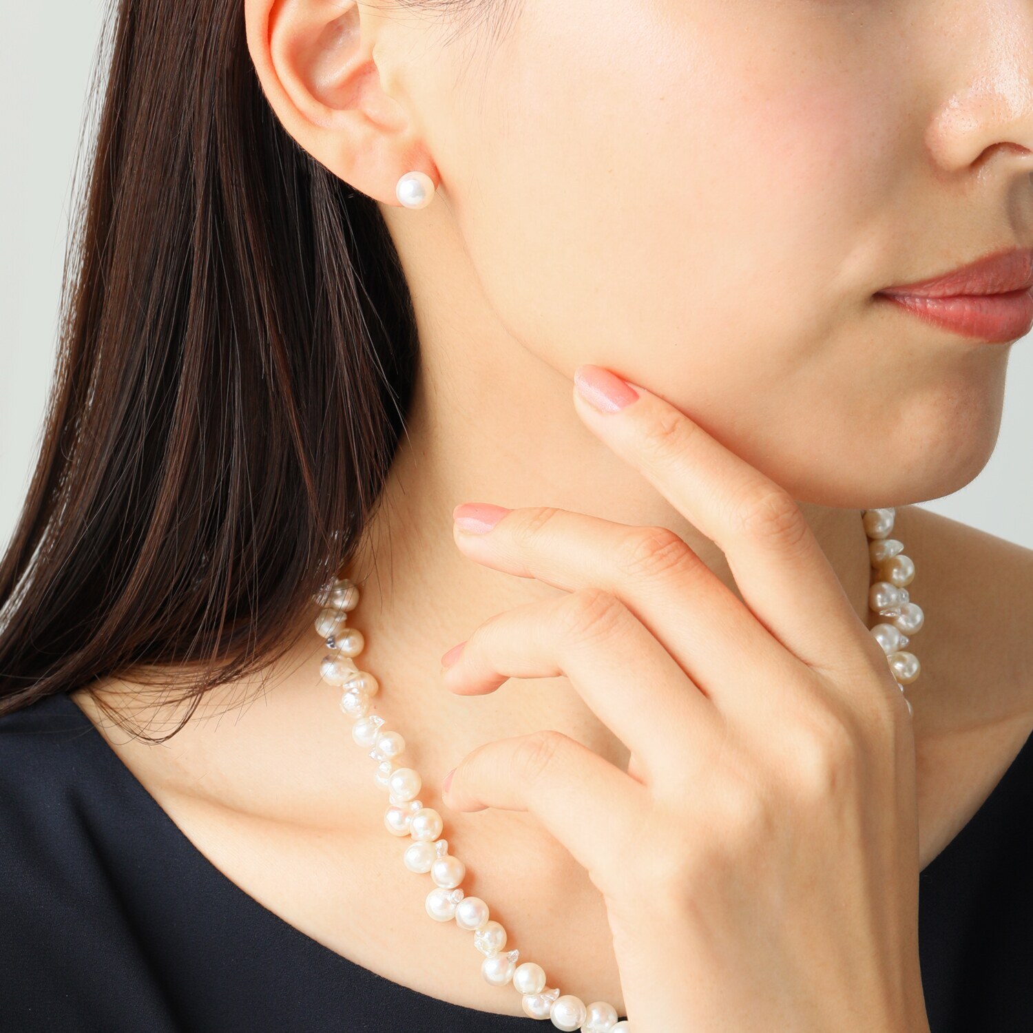 パールモール シルバー スリークォーター 国産アコヤパール スタッドピアス