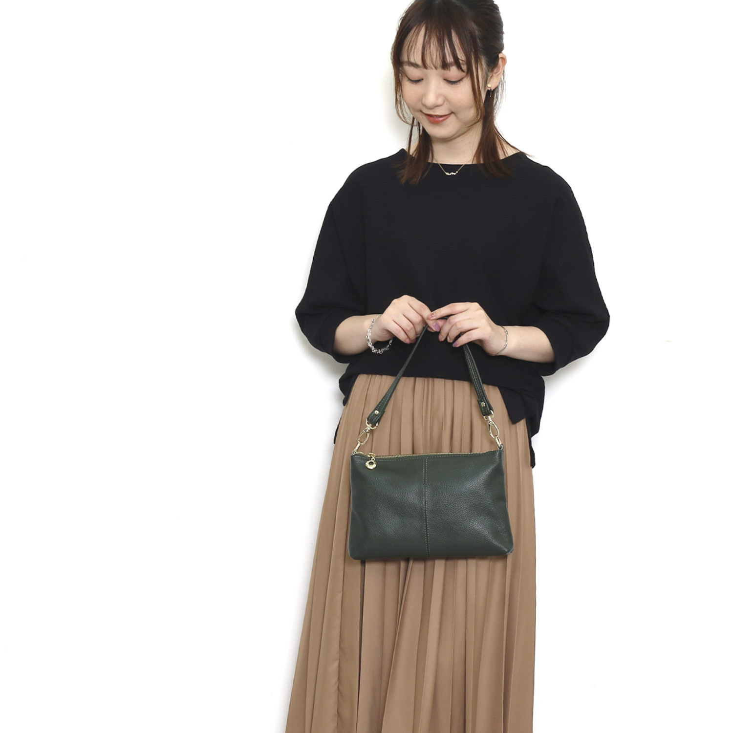 クーコ 牛革シュリンク型押し ２ウェイ ショルダーバッグ