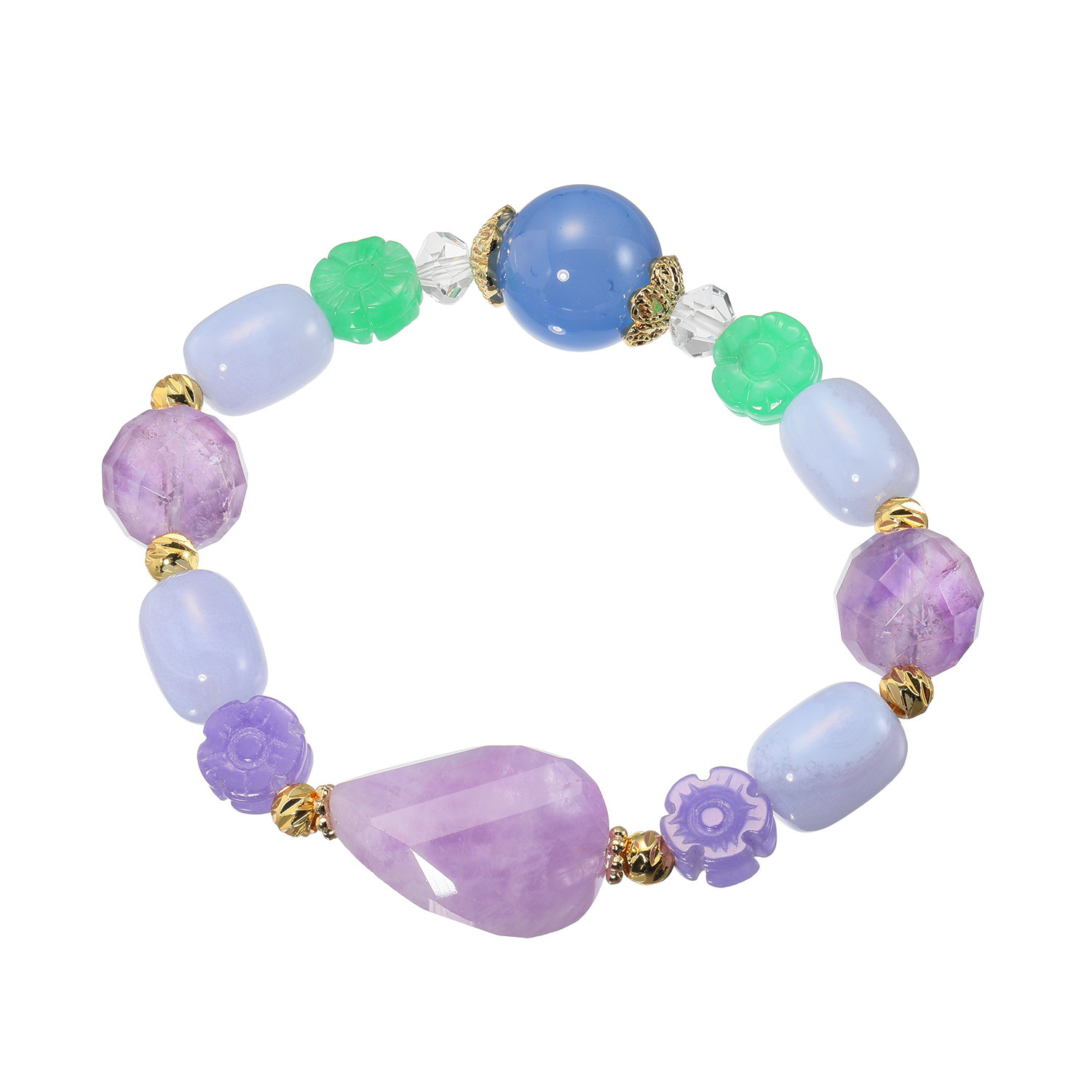マイクローバー アメシスティンクォーツ＆ ブルレースアゲート＆ マルチジェムブレスレット 〜人間関係・心の平和・ 　　健康・繁栄〜
