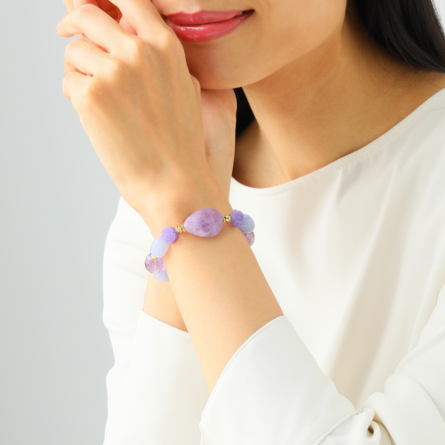 マイクローバー アメシスティンクォーツ＆ ブルレースアゲート＆ マルチジェムブレスレット 〜人間関係・心の平和・ 　　健康・繁栄〜