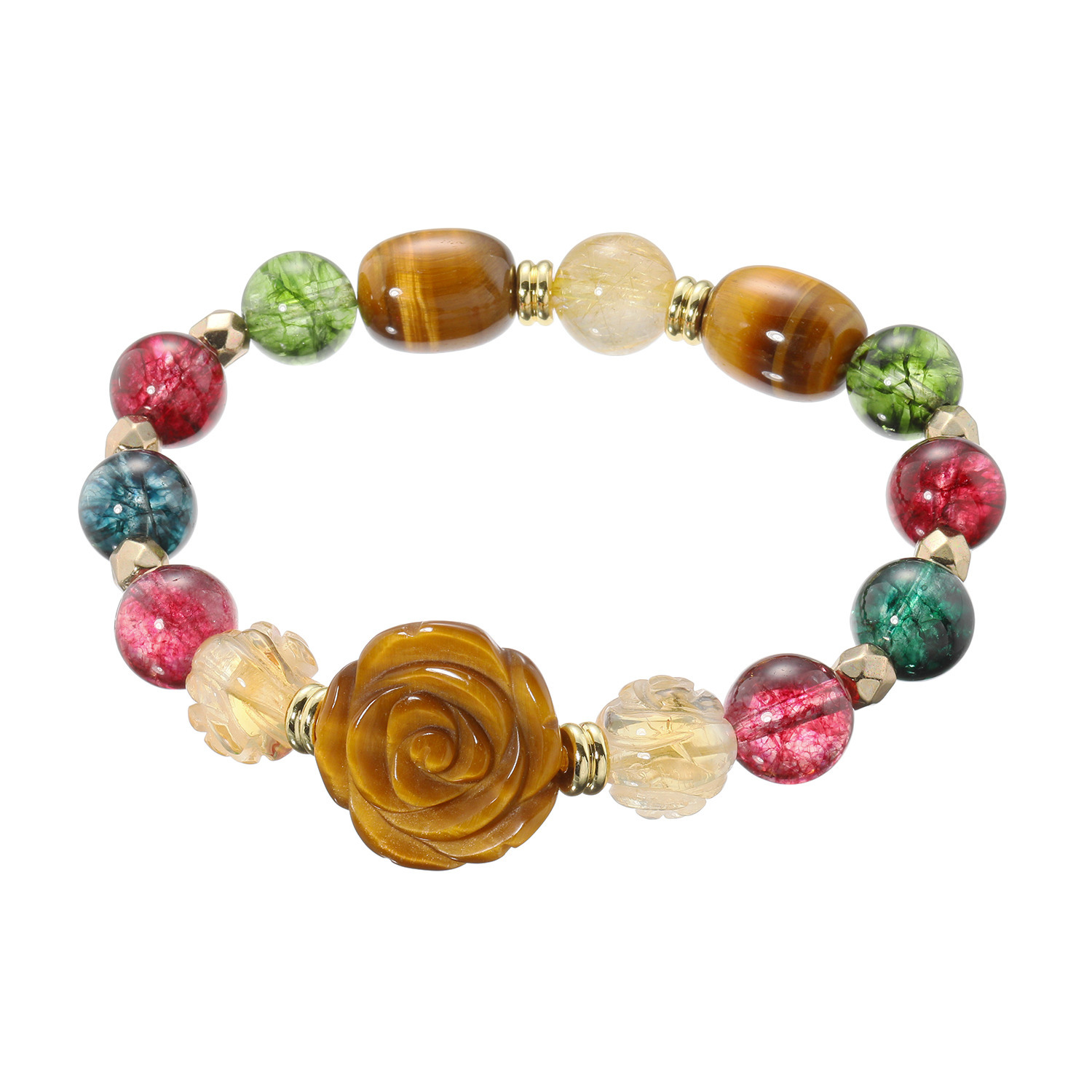 マイクローバー タイガーアイ＆ ルチルクオーツ＆ シトリン ブレスレット 〜金運・仕事運〜