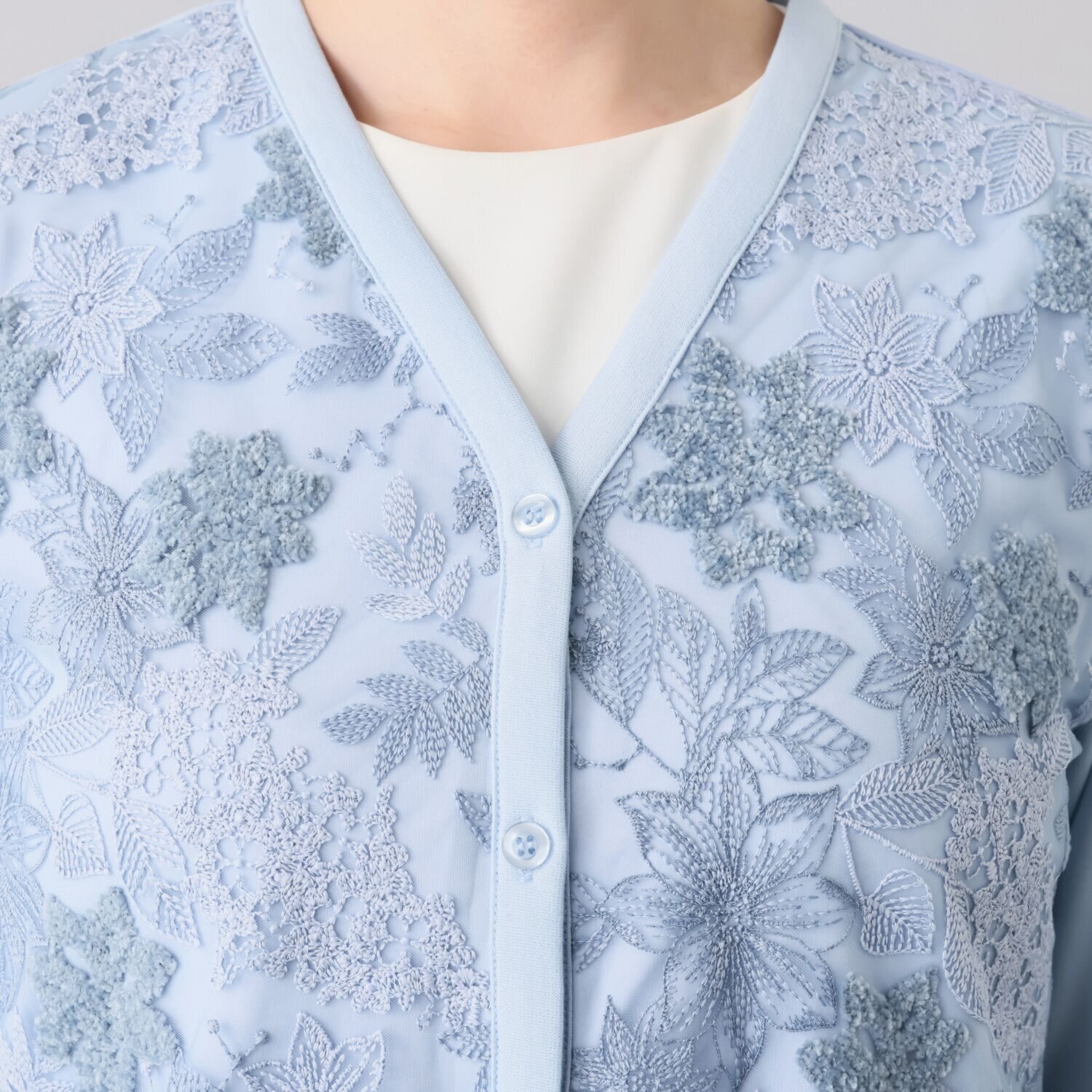 ルクオーレ シェニールアクセント レース切替 Ｖネックカーディガン