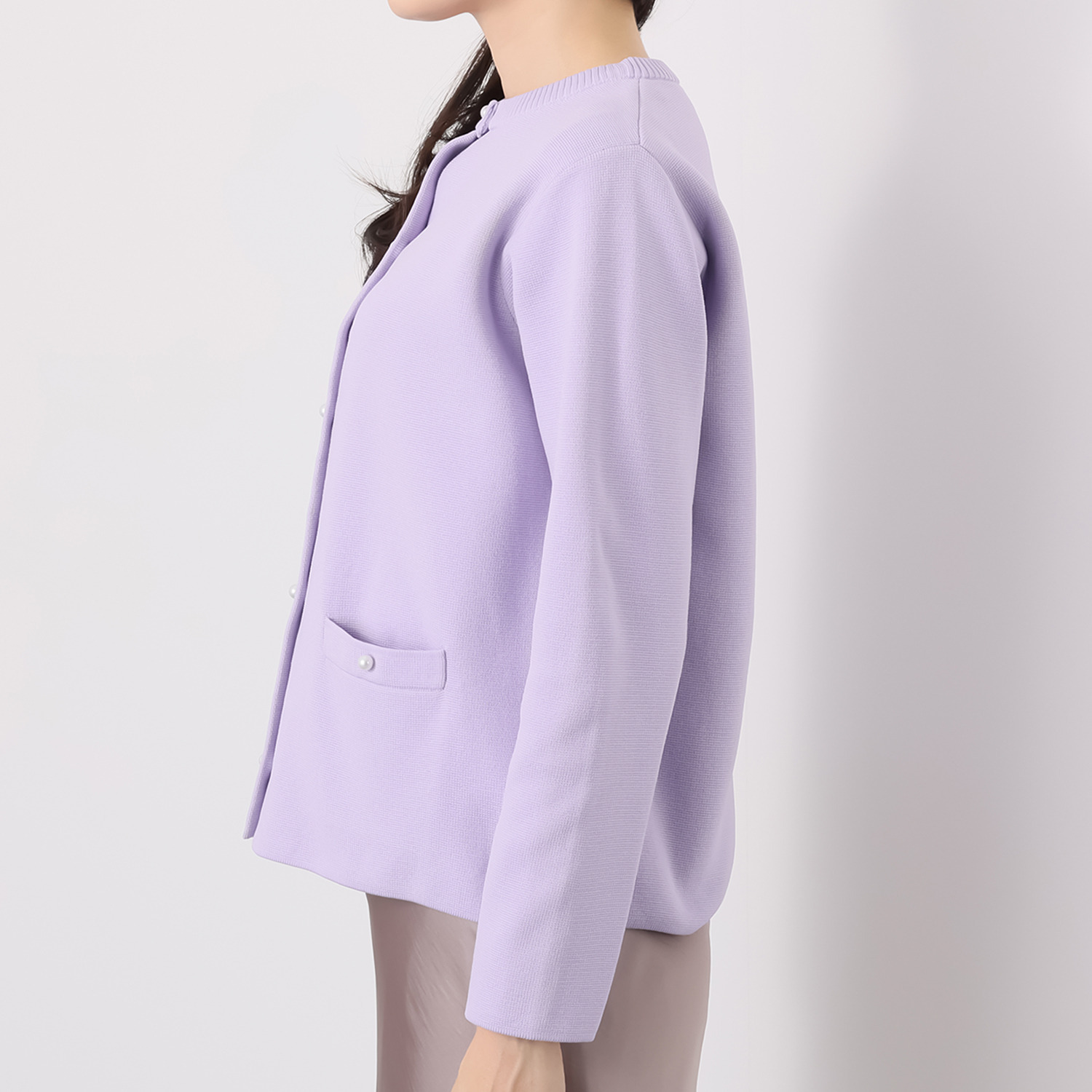 ルクオーレ きちんと見え パール調ボタンアクセント ハーフミラノリブ編 ニットカーディガン