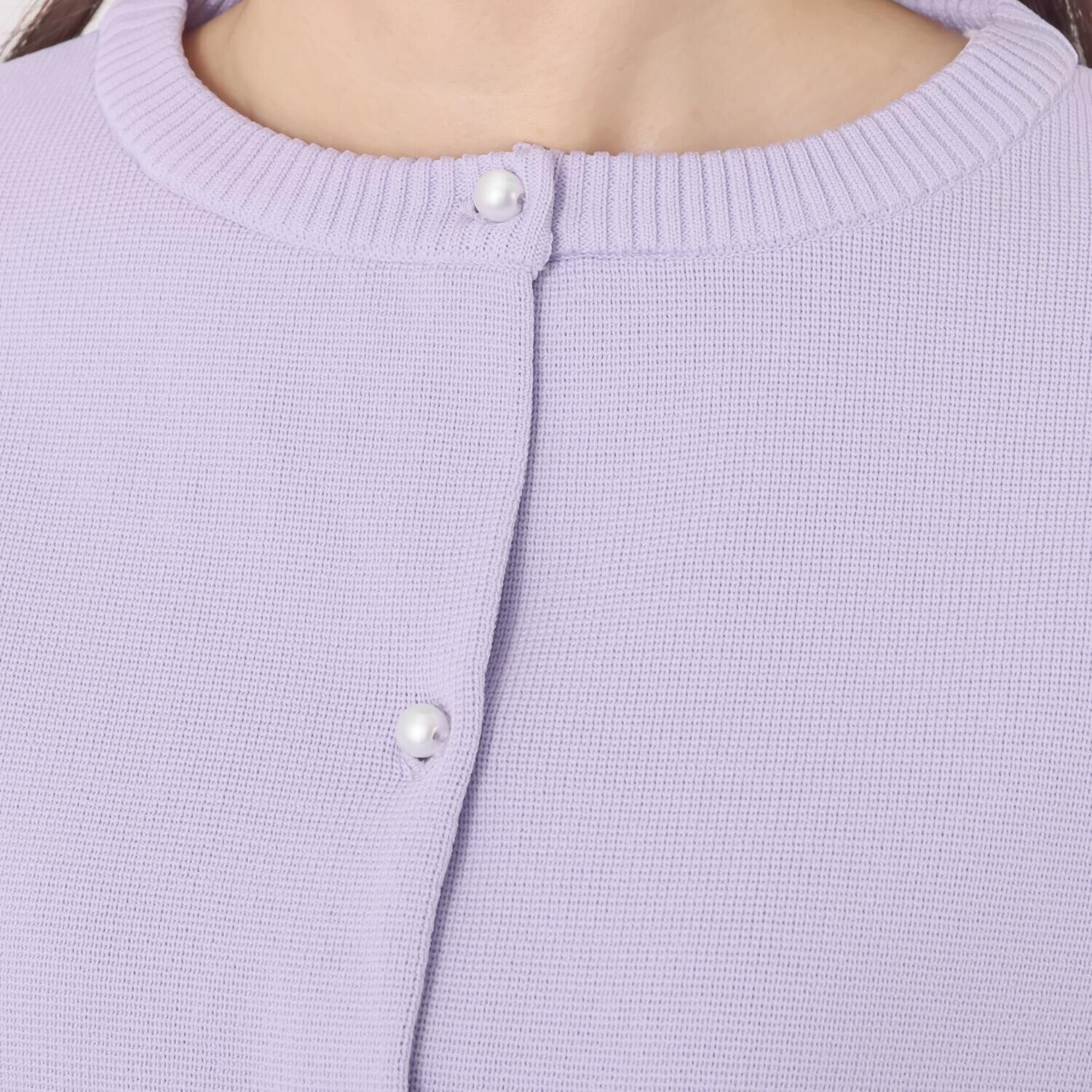 ルクオーレ きちんと見え パール調ボタンアクセント ハーフミラノリブ編 ニットカーディガン