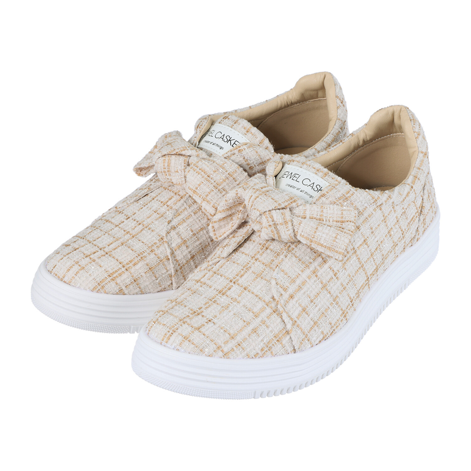 ジュエルキャスケット リボンアクセント ウェッジソールスリッポン