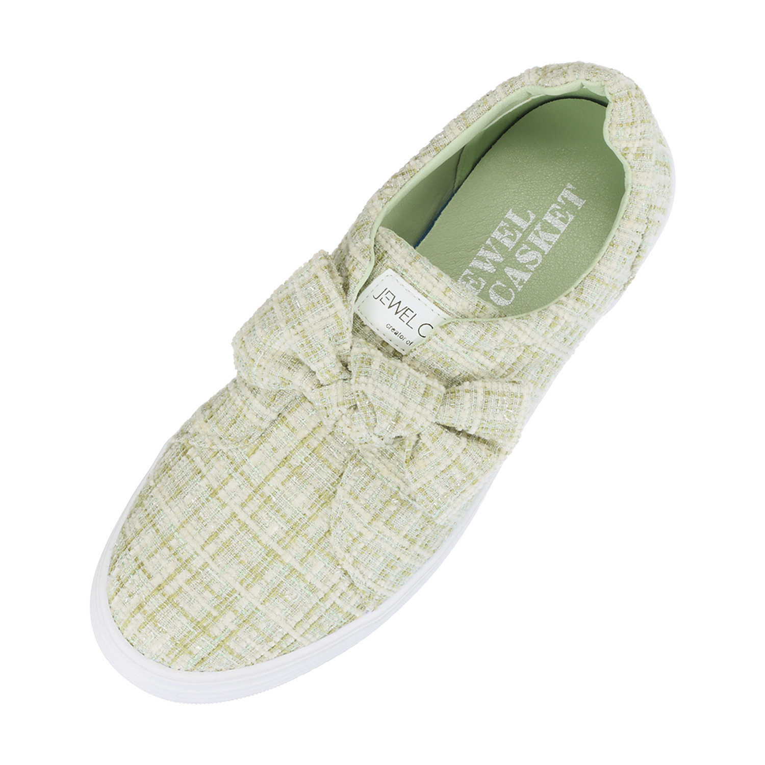 ジュエルキャスケット リボンアクセント ウェッジソールスリッポン