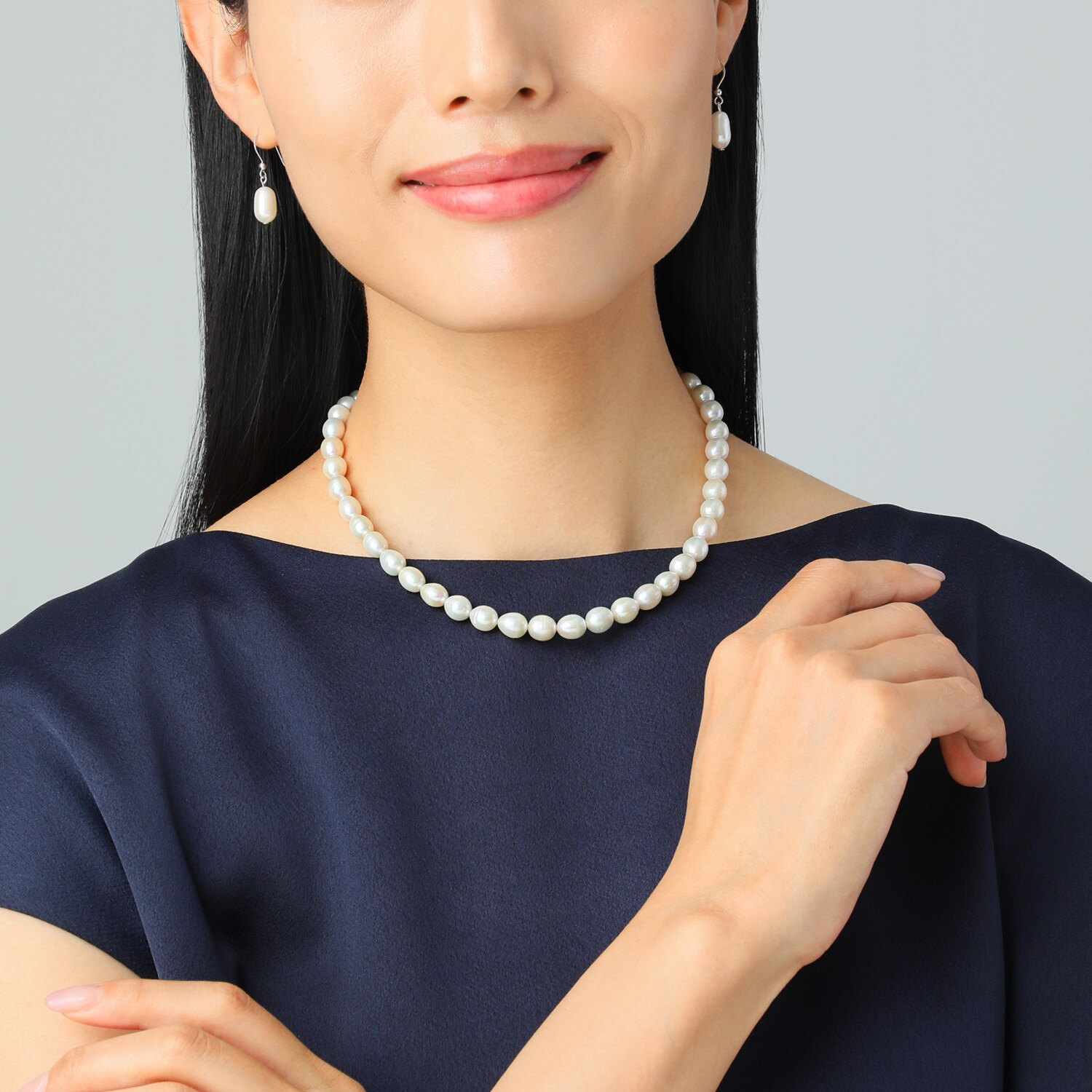 グランシフォレ 淡水パール マグネットネックレス＆ スウィング イヤリング／ピアス