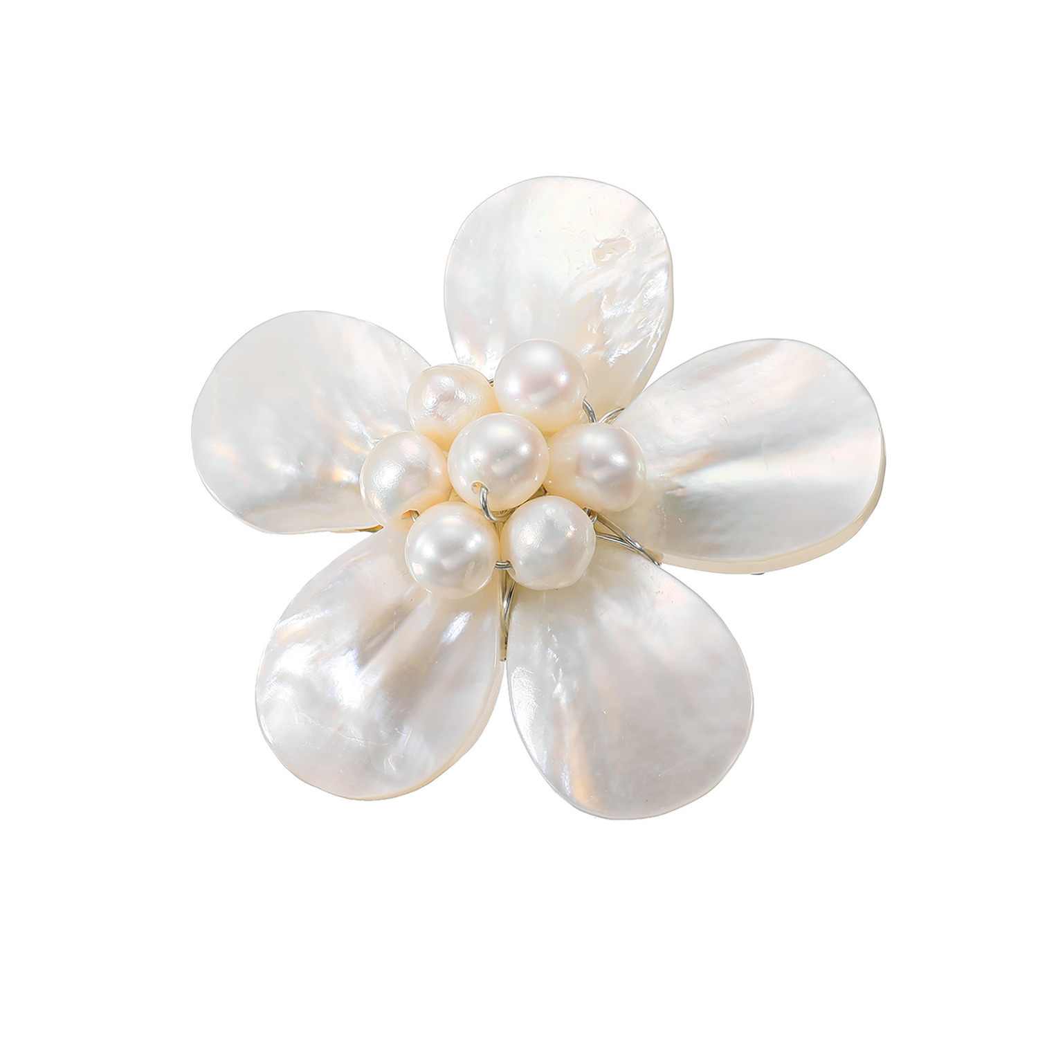 グランシフォレ 淡水パール＆シェル フラワーモティーフ ブローチ