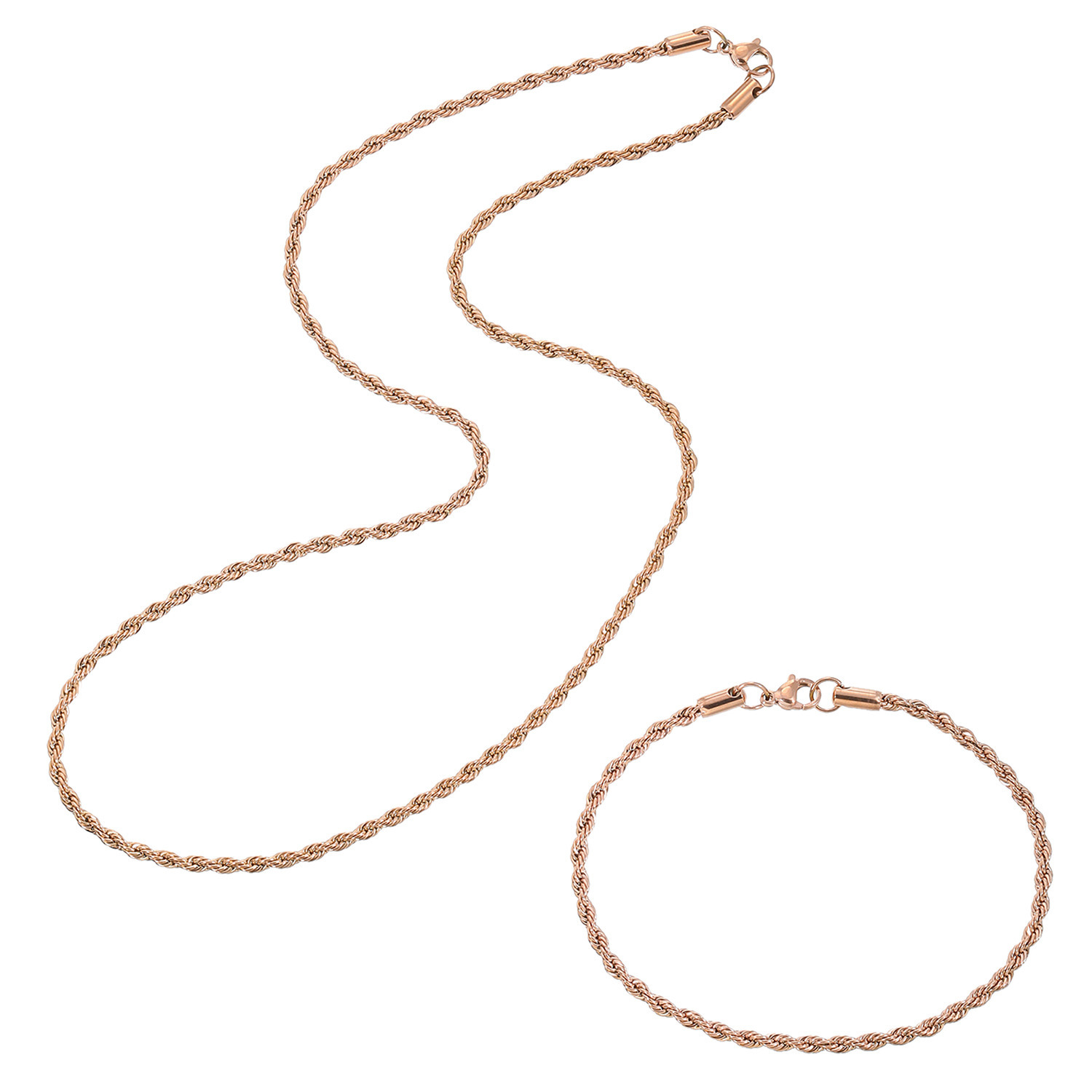 エービーステン ステンレス ツイストチェーン ネックレス＆ ブレスレットセット