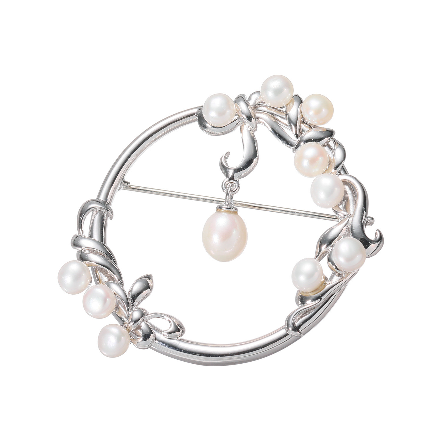ペレフェリーク シルバー 淡水パール リースデザイン ブローチ
