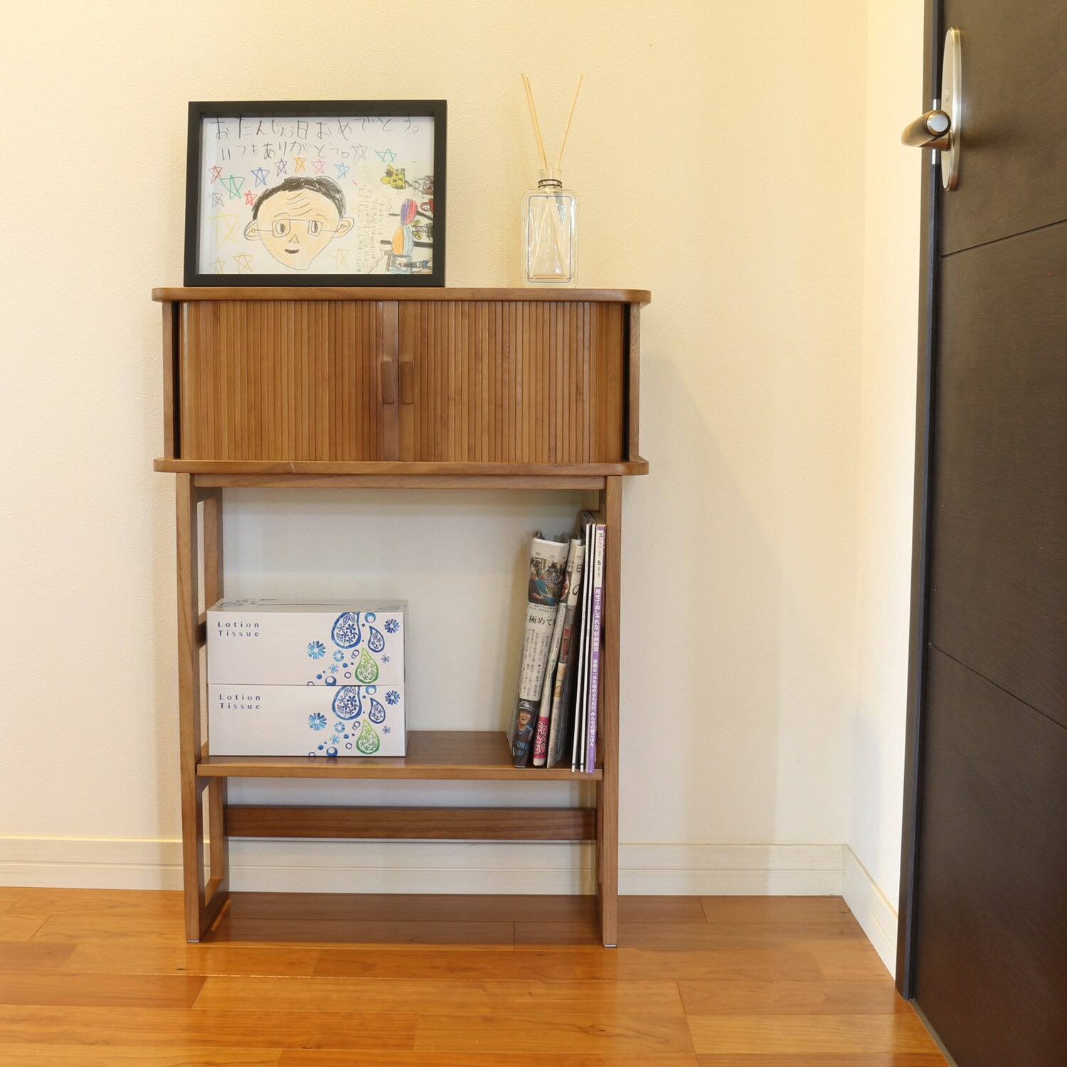 天然木桐材使用 軽量＆スリム 竹製ジャバラ扉式 コンソールテーブル