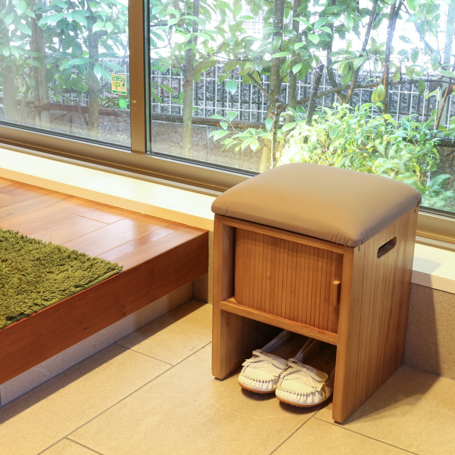 天然木桐材使用 軽量＆コンパクト 竹製ジャバラ扉式 スツールボックス