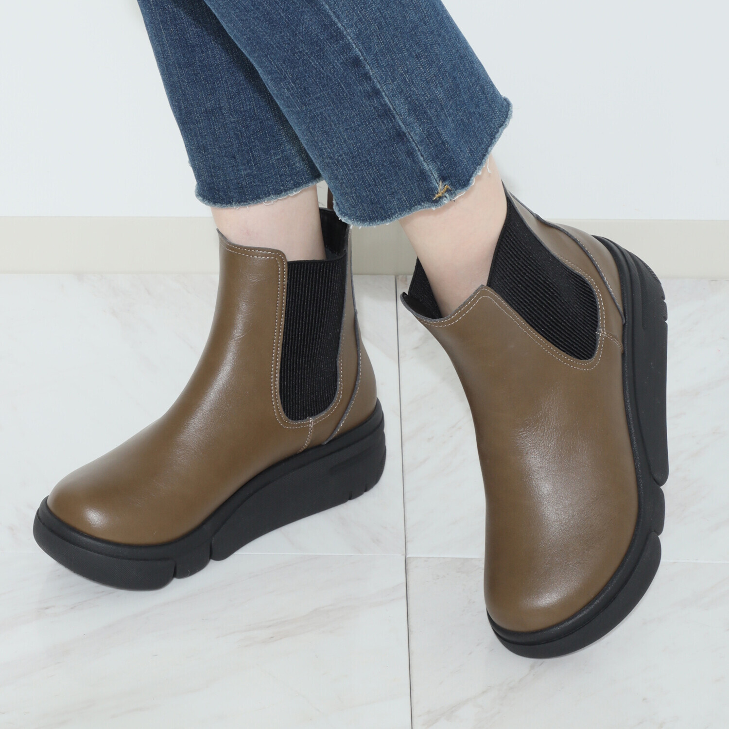 リゲッタ 軽量・晴雨兼用 厚底サイドゴアブーツ