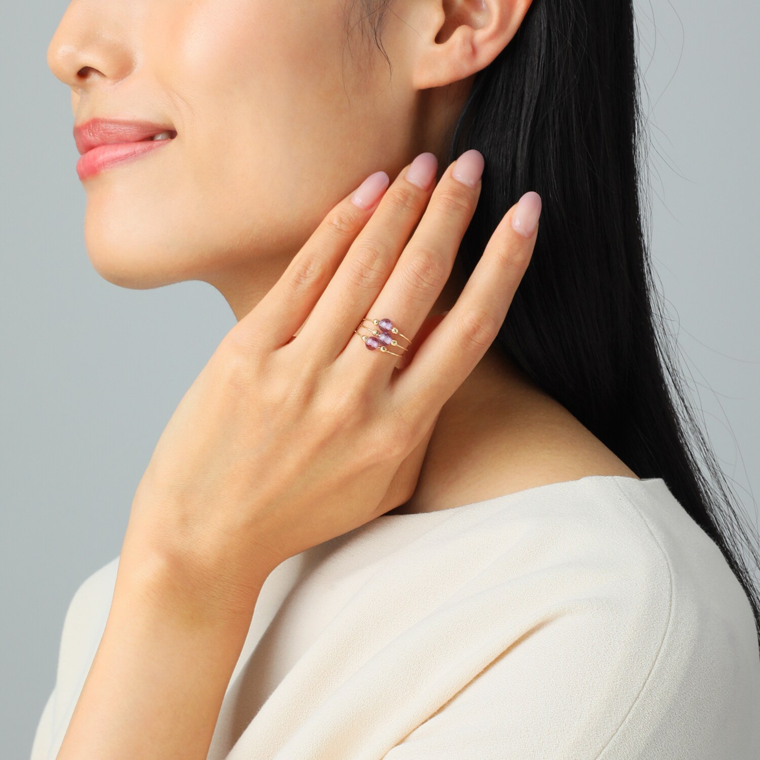 アルテッロ １８Ｋ アメシスト＆ ミラーボール フレキシブルリング