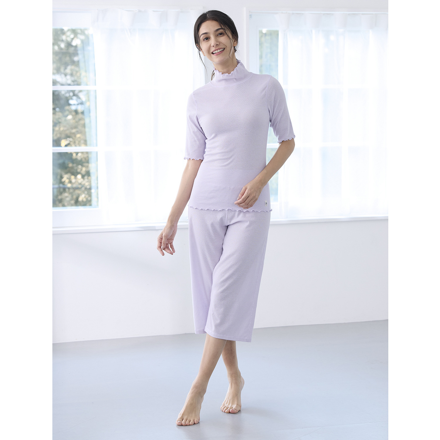 丸福ガーゼ 吸水速乾・抗菌防臭 綿モダール混 ハイネック 五分袖インナー