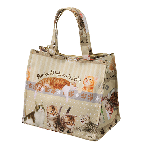 ラルジュ キャットスタンプボーダー スクエアトートバッグ