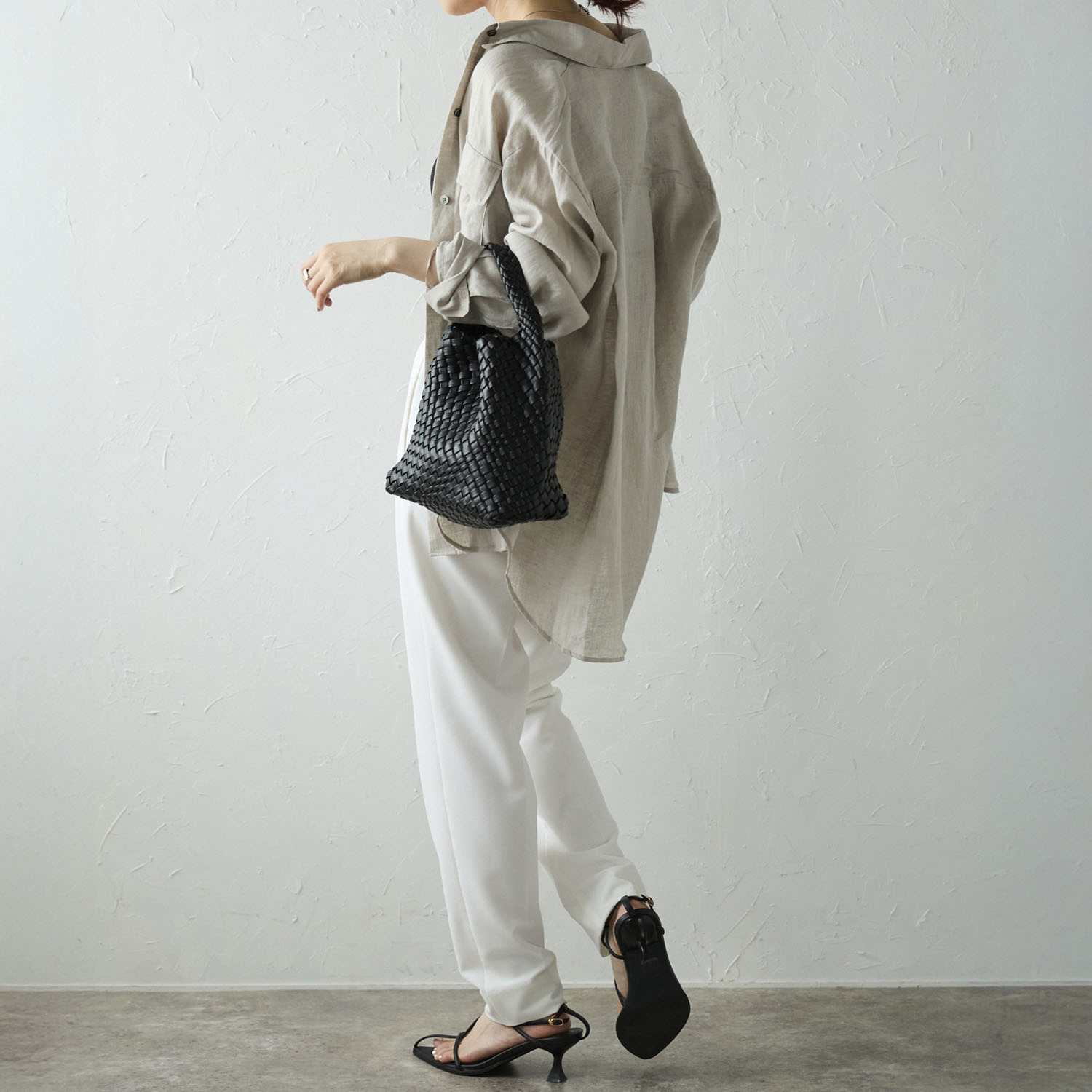 グッシオイタリー ポーチ付 編み込みメッシュ トートバッグ