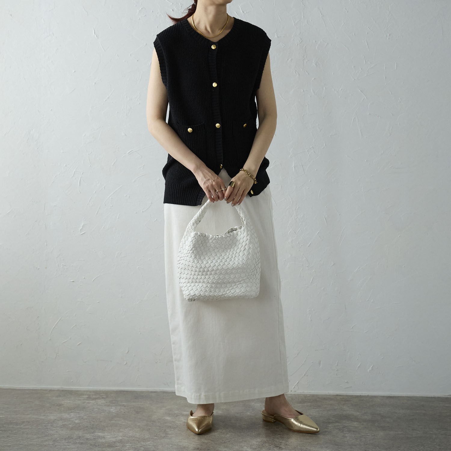 グッシオイタリー ポーチ付 編み込みメッシュ トートバッグ