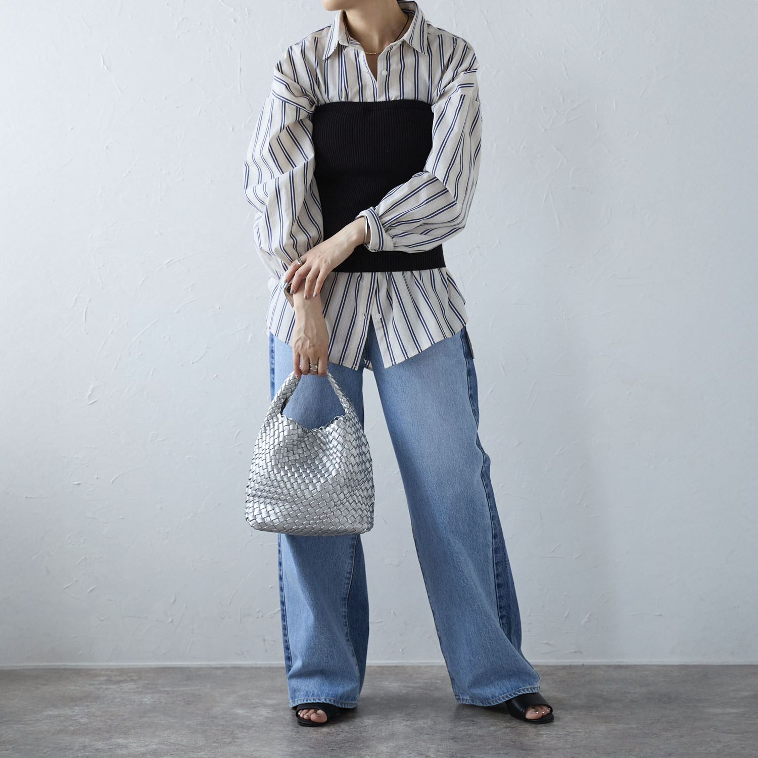 グッシオイタリー ポーチ付 編み込みメッシュ トートバッグ