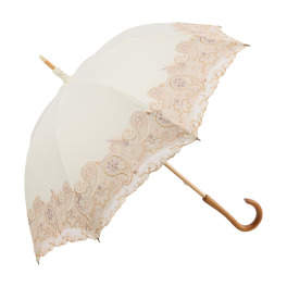 シノワズリーモダン 女優日傘 更紗ペイズリー カットワーク刺しゅう かわず張り晴雨兼用長傘