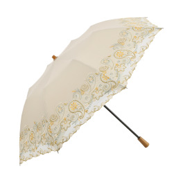 シノワズリーモダン 女優日傘 更紗ペイズリー カットワーク刺しゅう かわず張り晴雨兼用 ショート折りたたみ傘