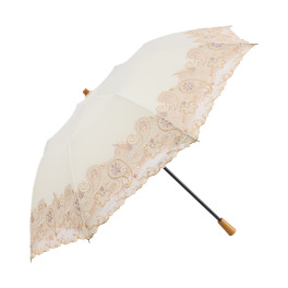 シノワズリーモダン 女優日傘 更紗ペイズリー カットワーク刺しゅう かわず張り晴雨兼用 ショート折りたたみ傘
