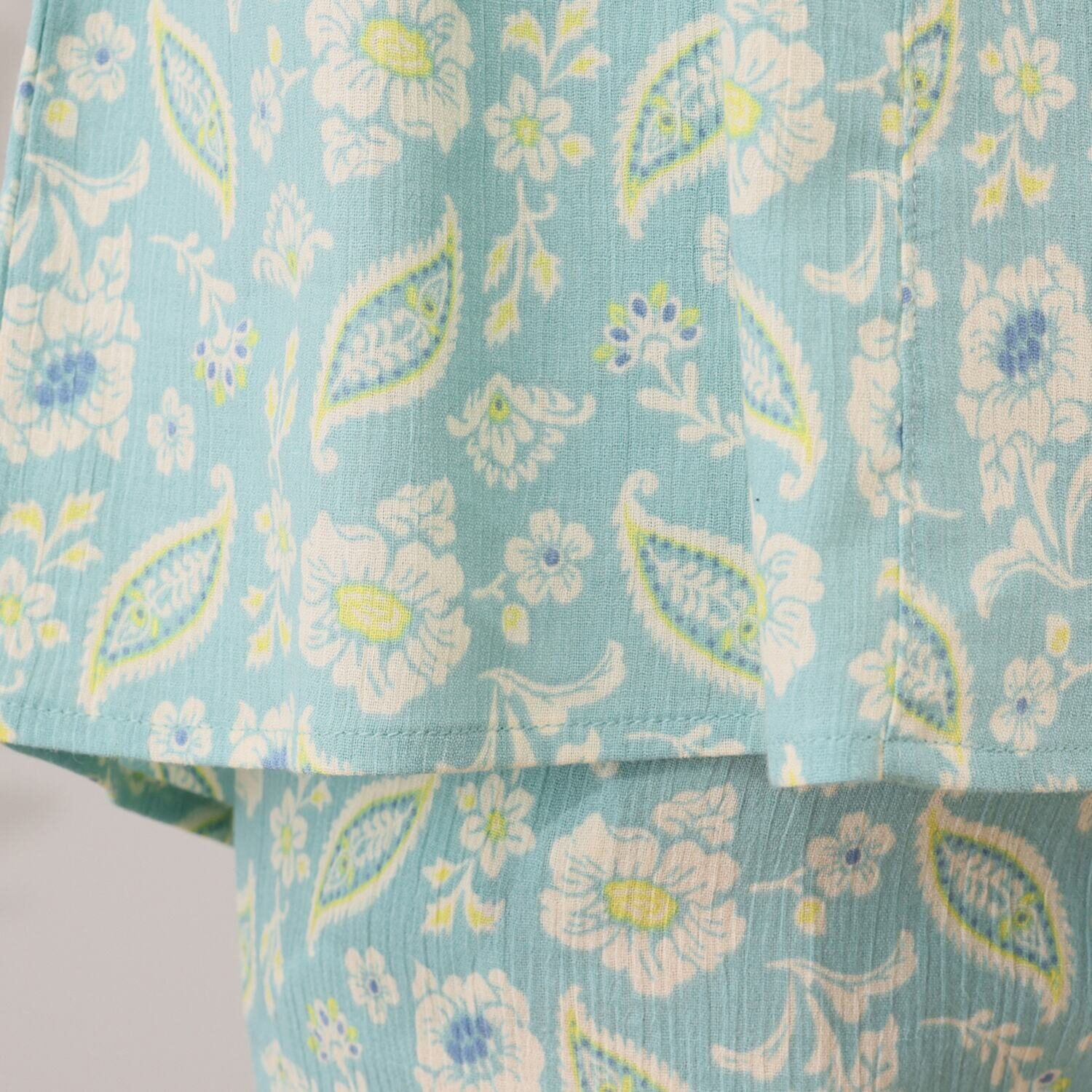 リラキュート 吸水速乾 綿１００％クレープ サイドギャザーＴシャツ＆ 切替フリル七分丈パンツ