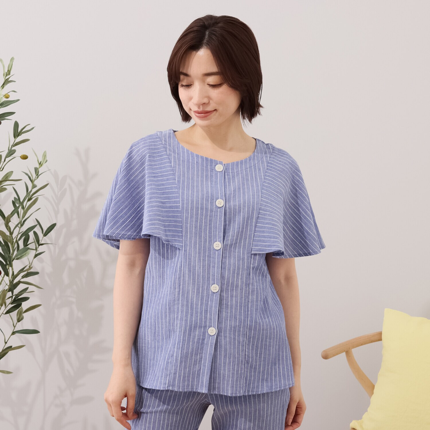 リラキュート 吸水速乾 綿１００％クレープ 前開きトップス