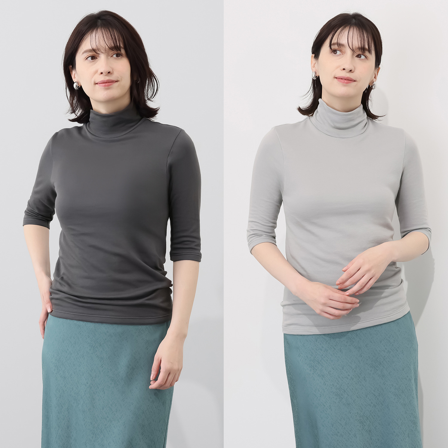 着まわし７デイズ 吸水速乾　紀州パイル ハイネック六分袖 プルオーバー２枚セット 