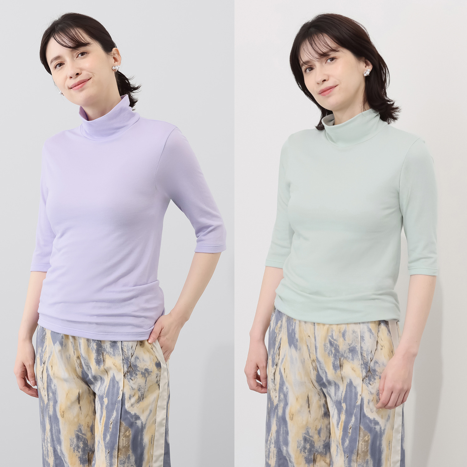 着まわし７デイズ 吸水速乾　紀州パイル ハイネック六分袖 プルオーバー２枚セット 