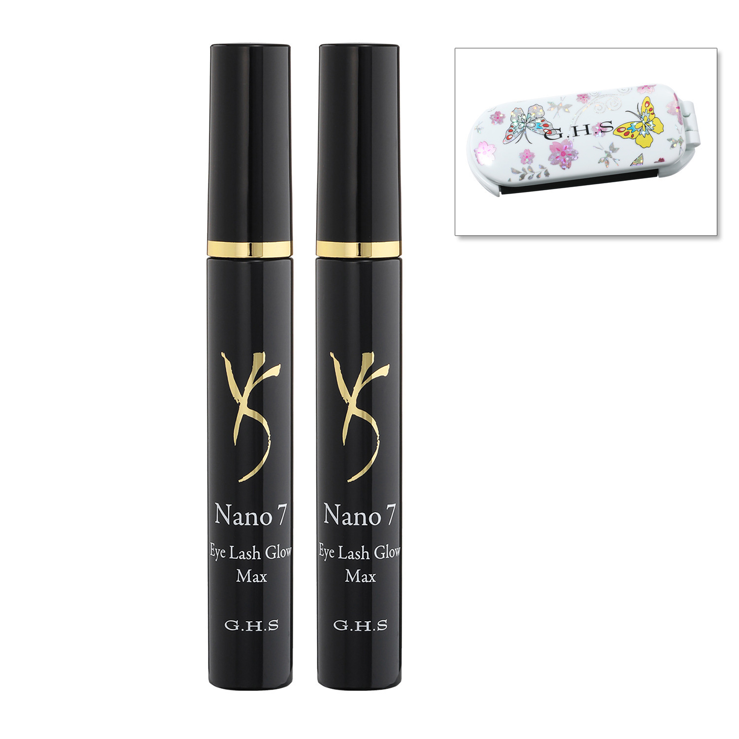 ジーエイチエス 独自技術を用いて開発 まつ毛にハリ・コシを与え 目元を美しく演出 ナノ　７ アイラッシュ　グロウ マックス ２本ブラシ付セット
