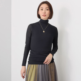 天使の綿シフォン ロング丈 ボトルネック 一重長袖プルオーバー