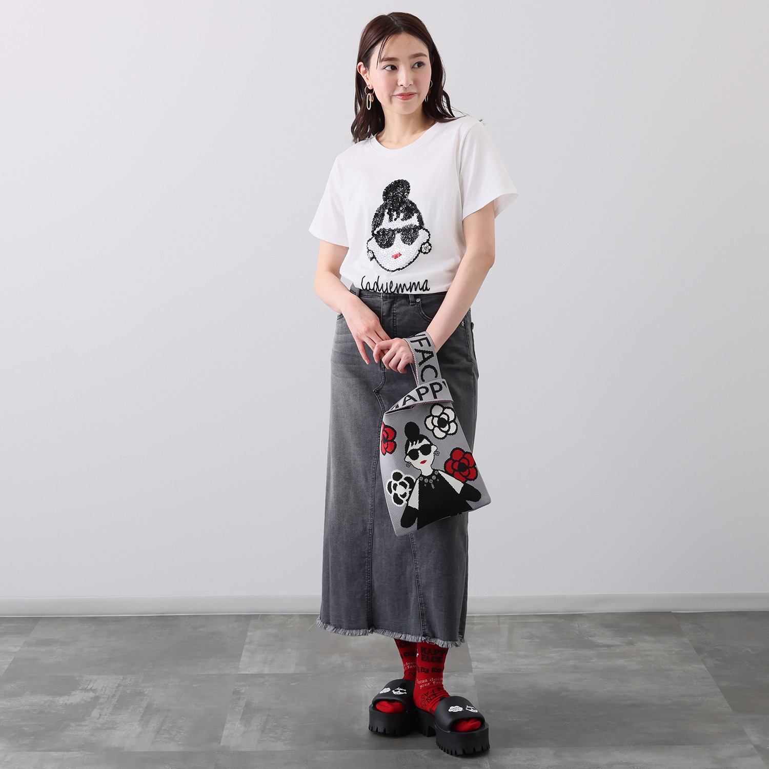 ハッピーフェイス ロゴ＆アイコンデザイン 両Ａ面ニットバッグ