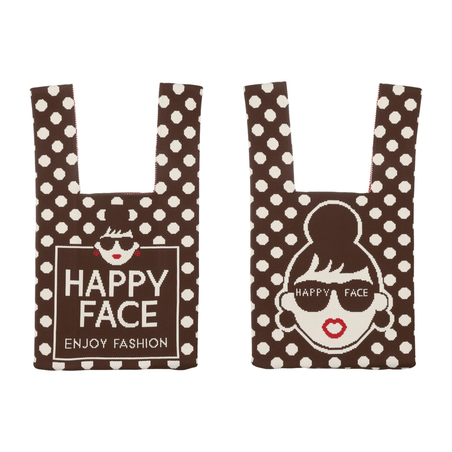 ハッピーフェイス ドットデザイン 両Ａ面ニットバッグ