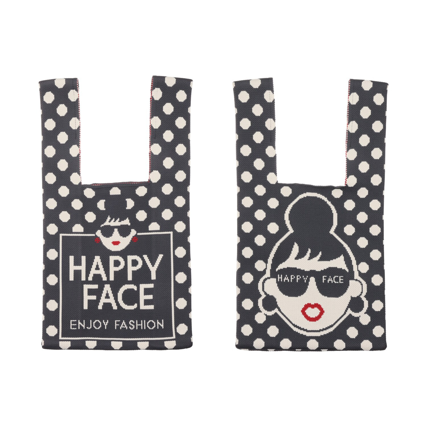 ハッピーフェイス ドットデザイン 両Ａ面ニットバッグ