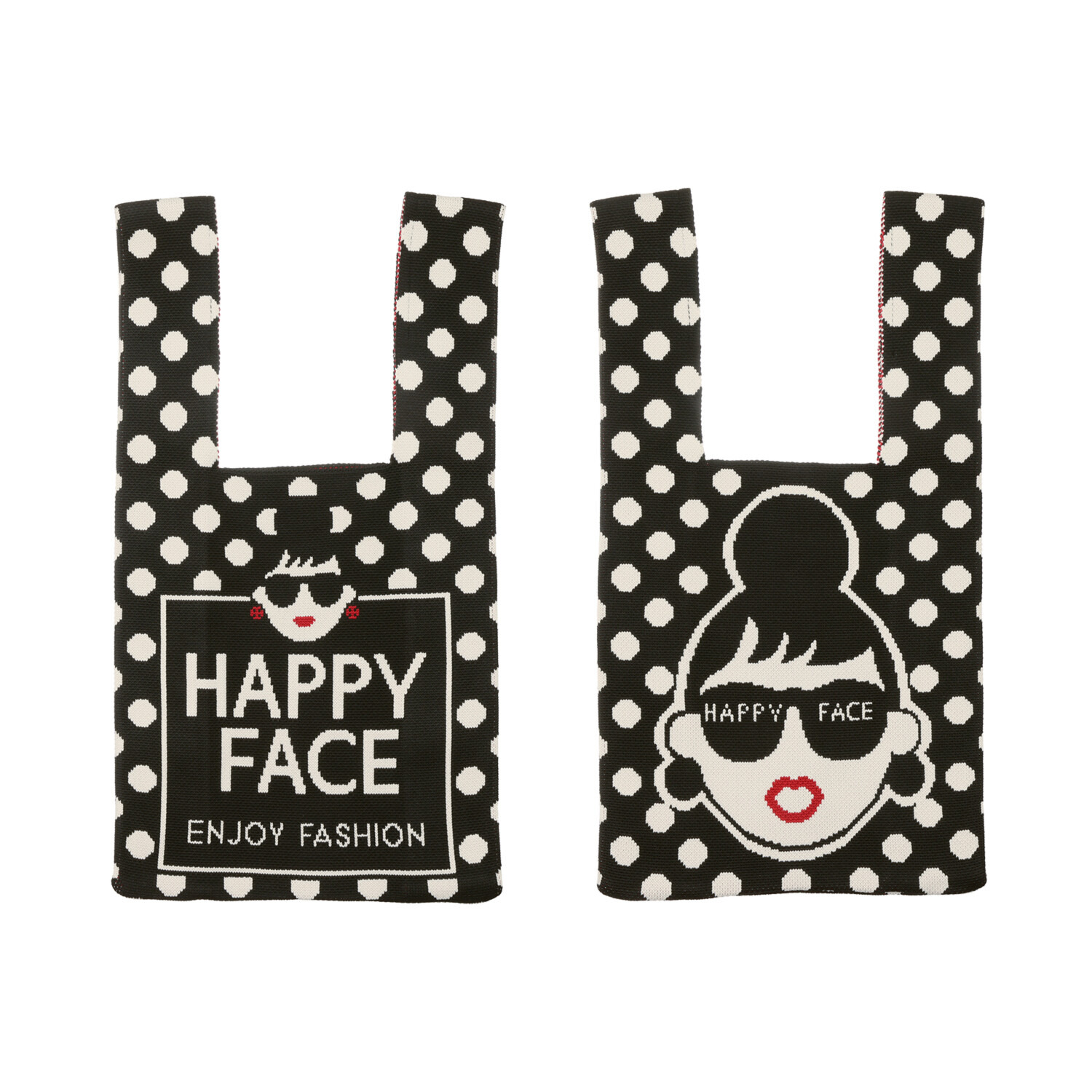 ハッピーフェイス ドットデザイン 両Ａ面ニットバッグ