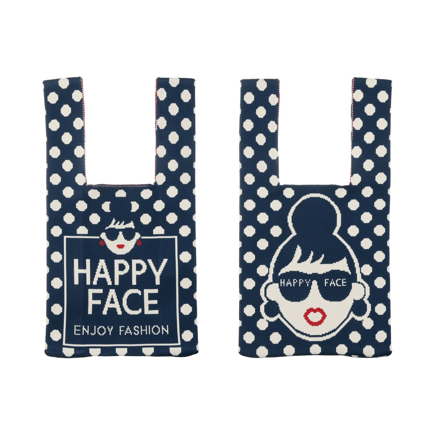 ハッピーフェイス ドットデザイン 両Ａ面ニットバッグ