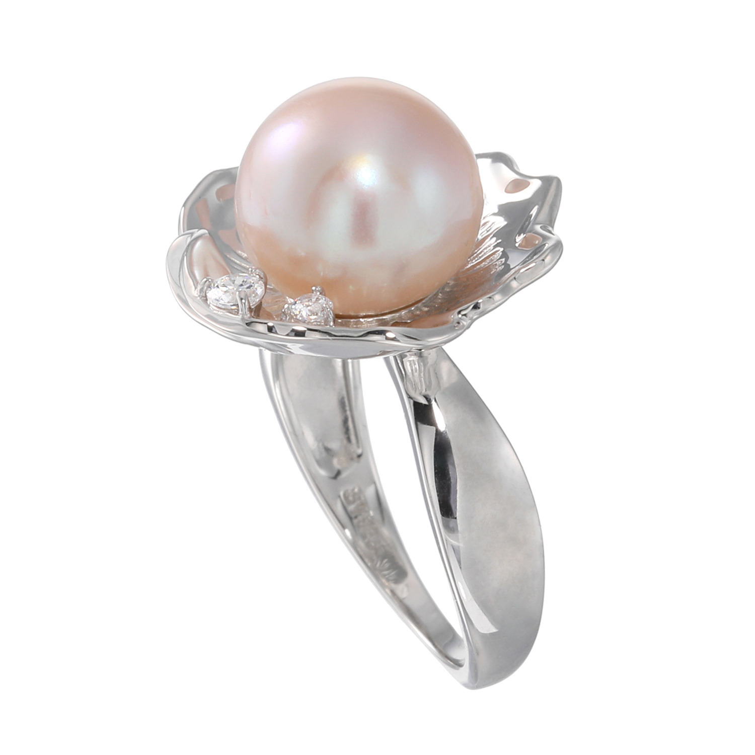 岩崎美智子コレクション シルバー 淡水ボタンパール＆ ＣＺ バラモティーフリング