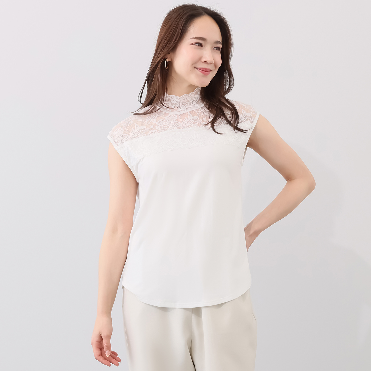 オトナノクラシ 大人のための レース付 ハイネックタンクトップ