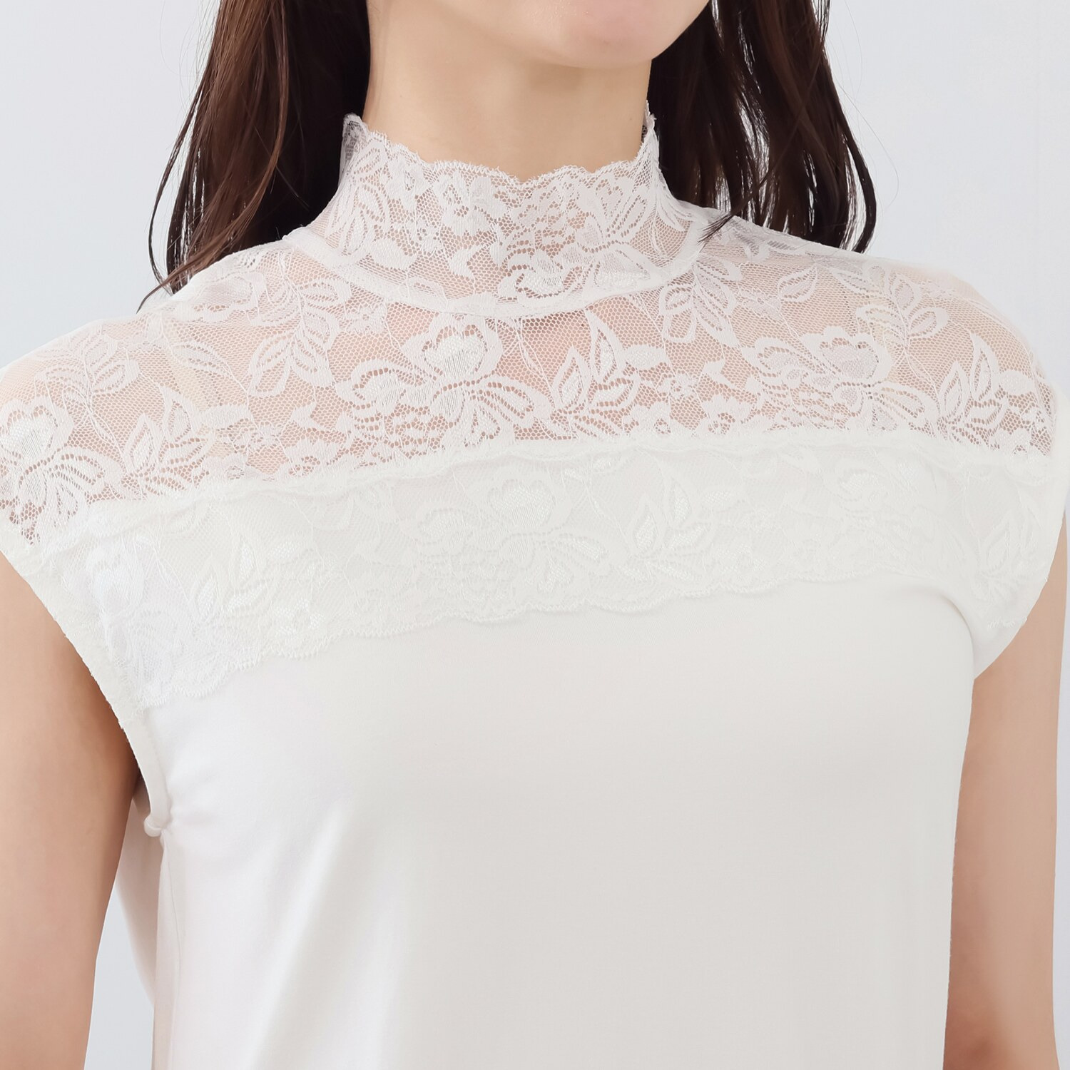 オトナノクラシ 大人のための レース付 ハイネックタンクトップ