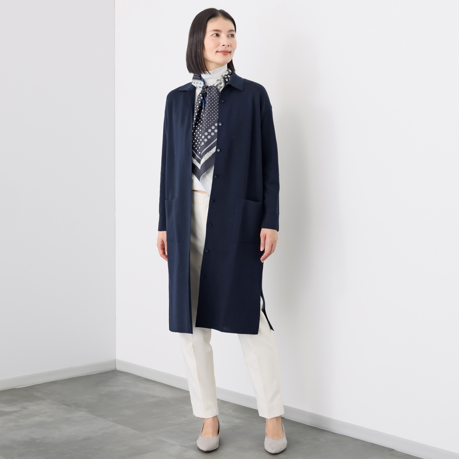 アズイズ　ビーマイセルフ バイ　ネイチャーズ ウールシルク ミラノリブ 襟付ワンピース