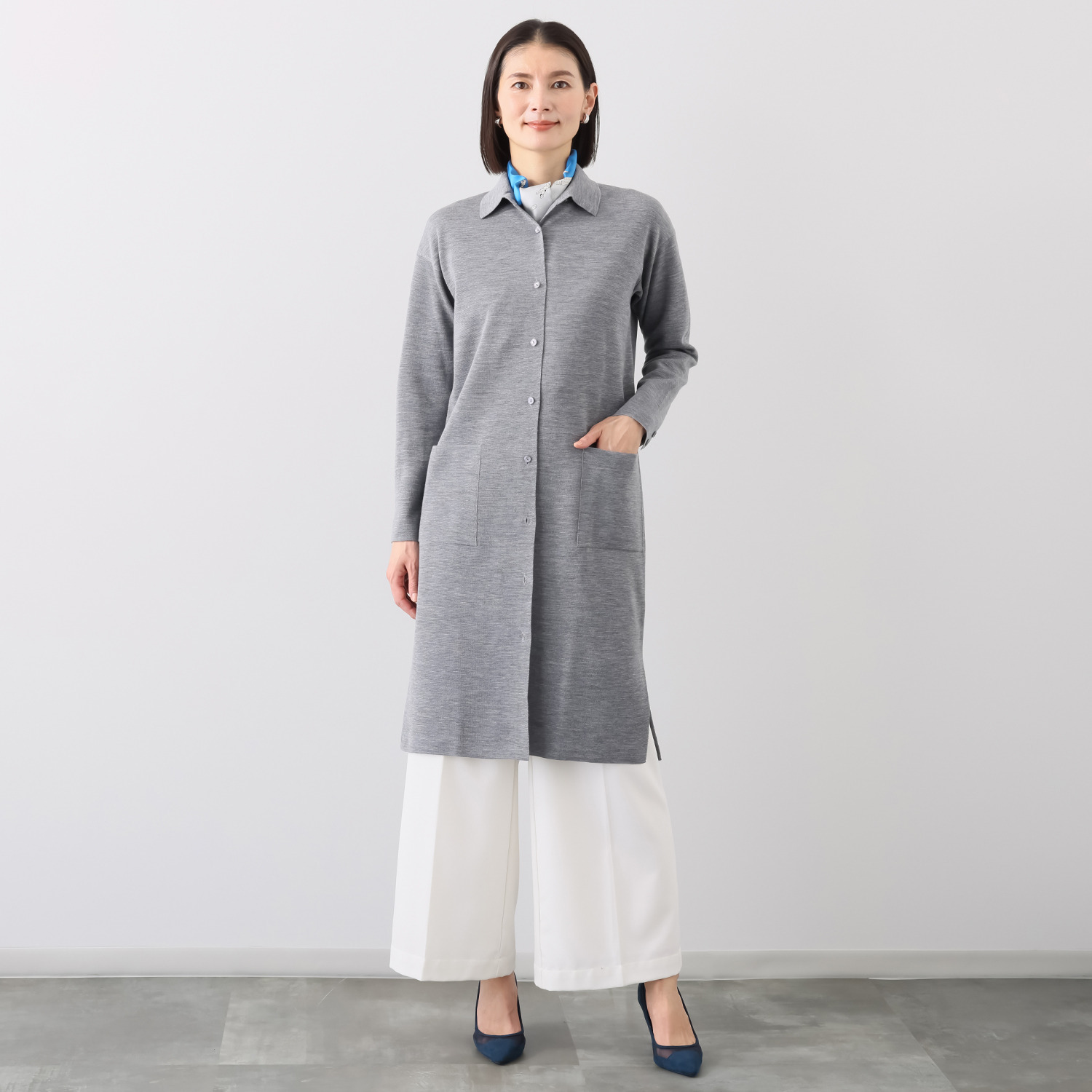 アズイズ　ビーマイセルフ バイ　ネイチャーズ ウールシルク ミラノリブ 襟付ワンピース