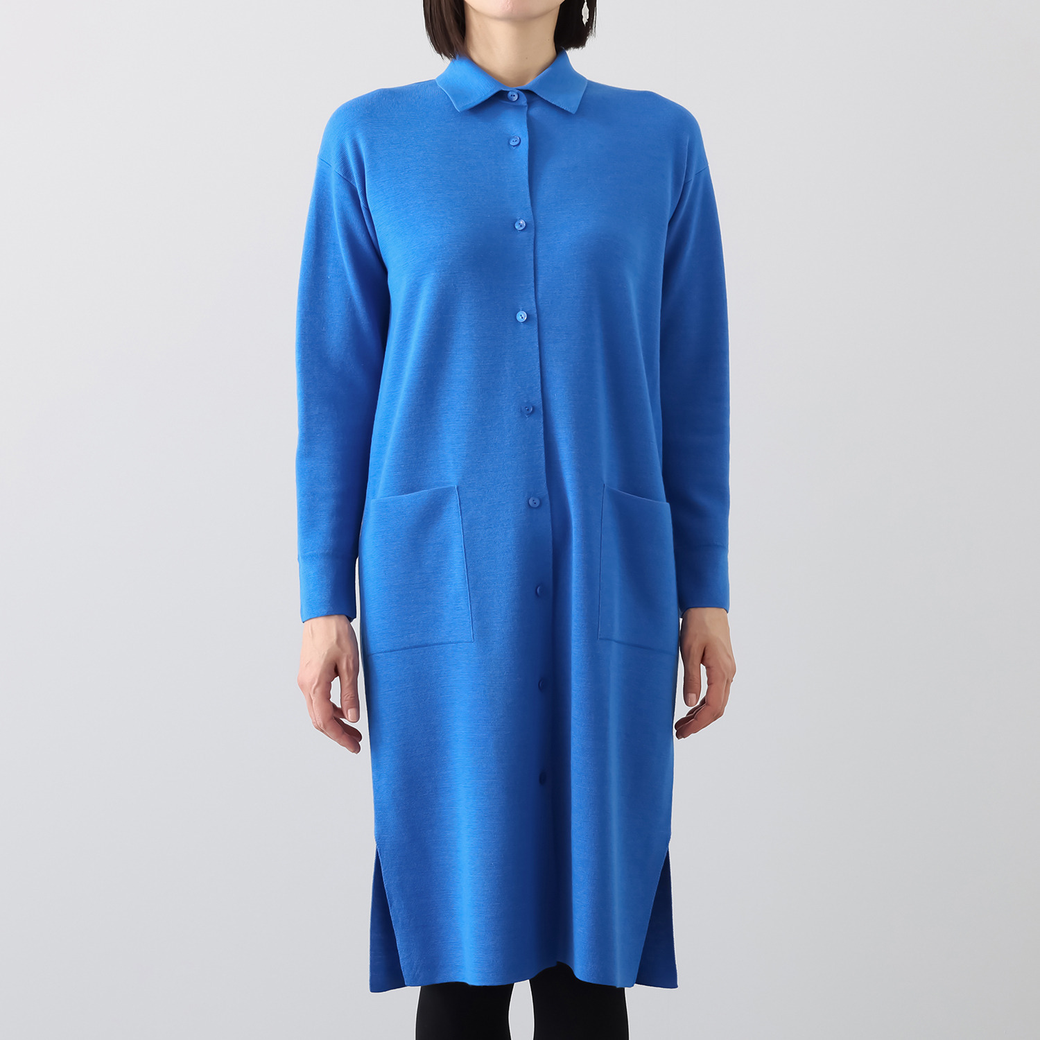 アズイズ　ビーマイセルフ バイ　ネイチャーズ ウールシルク ミラノリブ 襟付ワンピース