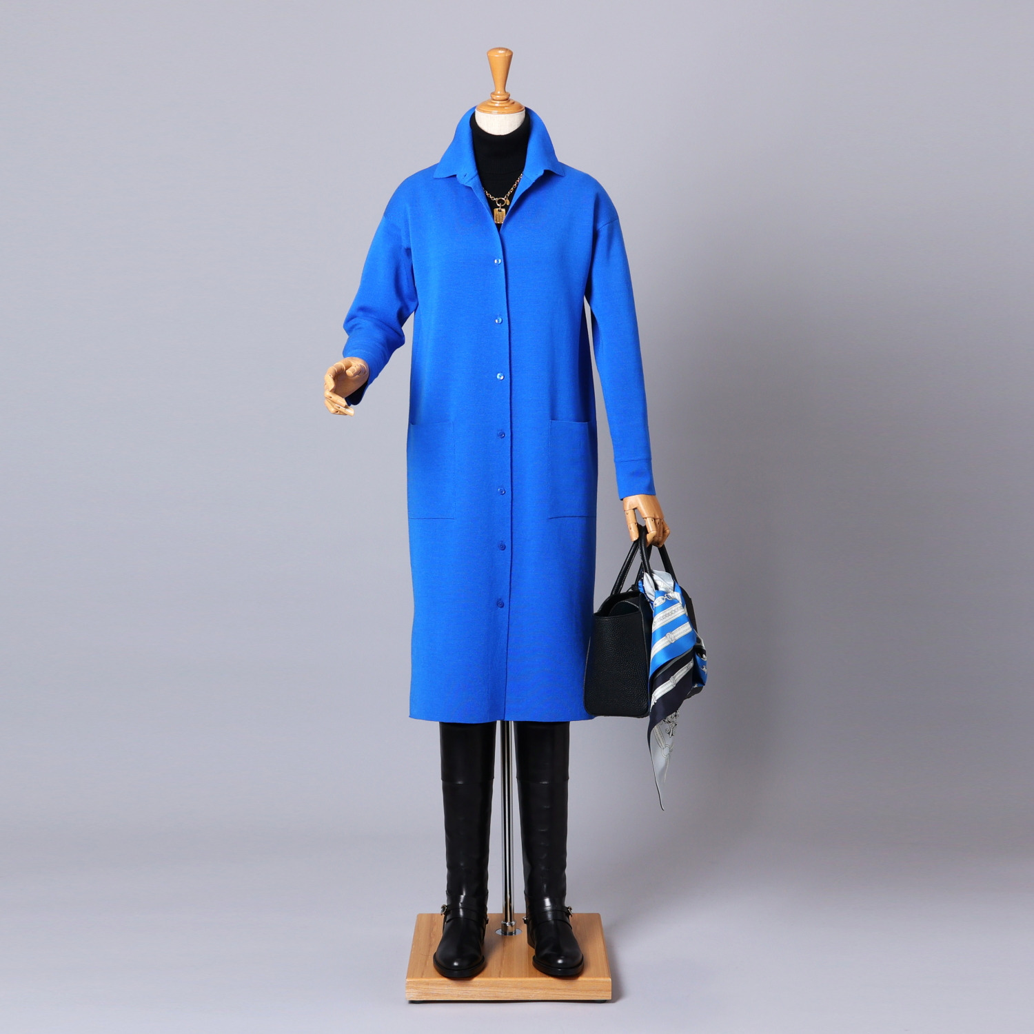 アズイズ　ビーマイセルフ バイ　ネイチャーズ ウールシルク ミラノリブ 襟付ワンピース